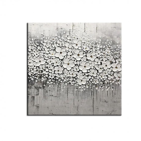 Winter Blossom-3D Textured Black and White Floral Oil Painting, Modern Wall Art for Home Decoration