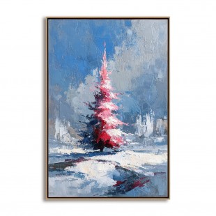 Winter Ember - Textured abstract Christmas tree Oil Painting on Canvas