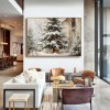 Winter Serenade - Christmas tree Oil Painting with Cardinals, Snowy Holiday Canvas Wall Art