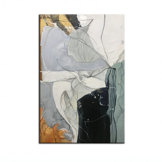 Wisdom-Contrast and Serenity: Modern abstract Oil Painting in Black, Gray, White
