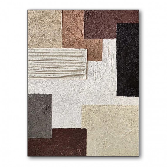 abstract Geometric Textured Wall Art - Neutral Tones 3D Relief Painting for Home Decoration