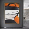 abstract Vertical Canvas Wall Art: Black, White & Orange Curved Geometric Shapes Decor for Modern Interiors