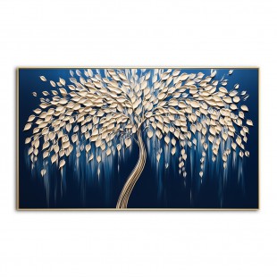 tree of Light-Modern 3D Textured tree Wall Art - Handmade Golden Decor on Deep Blue - Home Decor